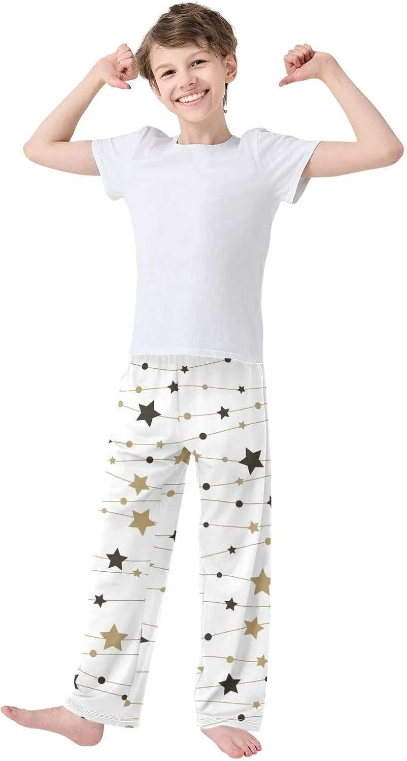 Boys' Pants Christmas Golden Snowflakes Stars Long Bottoms Jogger Pants Elastic Waist Trousers with Pockets S-XL