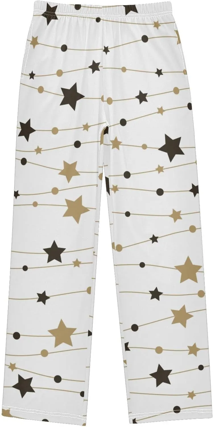 Boys' Pants Christmas Golden Snowflakes Stars Long Bottoms Jogger Pants Elastic Waist Trousers with Pockets S-XL