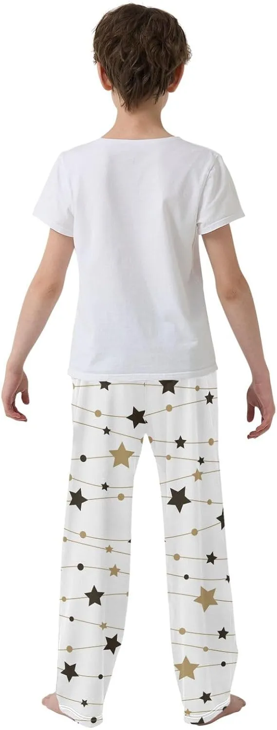 Boys' Pants Christmas Golden Snowflakes Stars Long Bottoms Jogger Pants Elastic Waist Trousers with Pockets S-XL