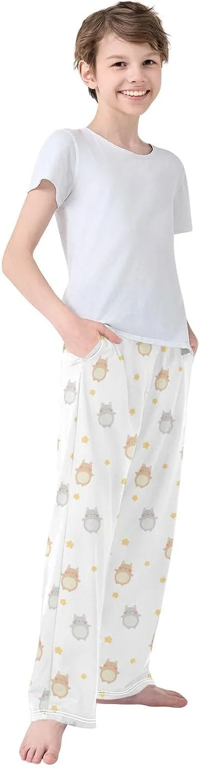 Boys' Pants Cute Cat Stars Long Bottoms Jogger Pants Elastic Waist Trousers with Pockets S-XL
