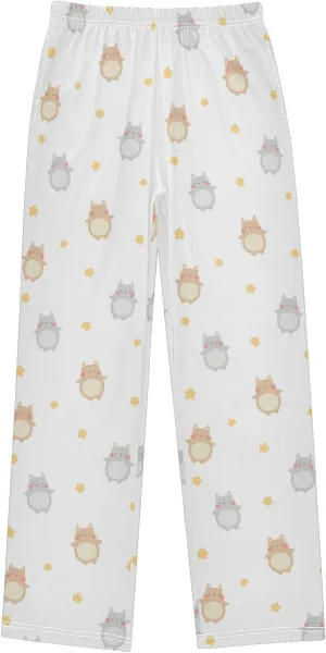 Boys' Pants Cute Cat Stars Long Bottoms Jogger Pants Elastic Waist Trousers with Pockets S-XL