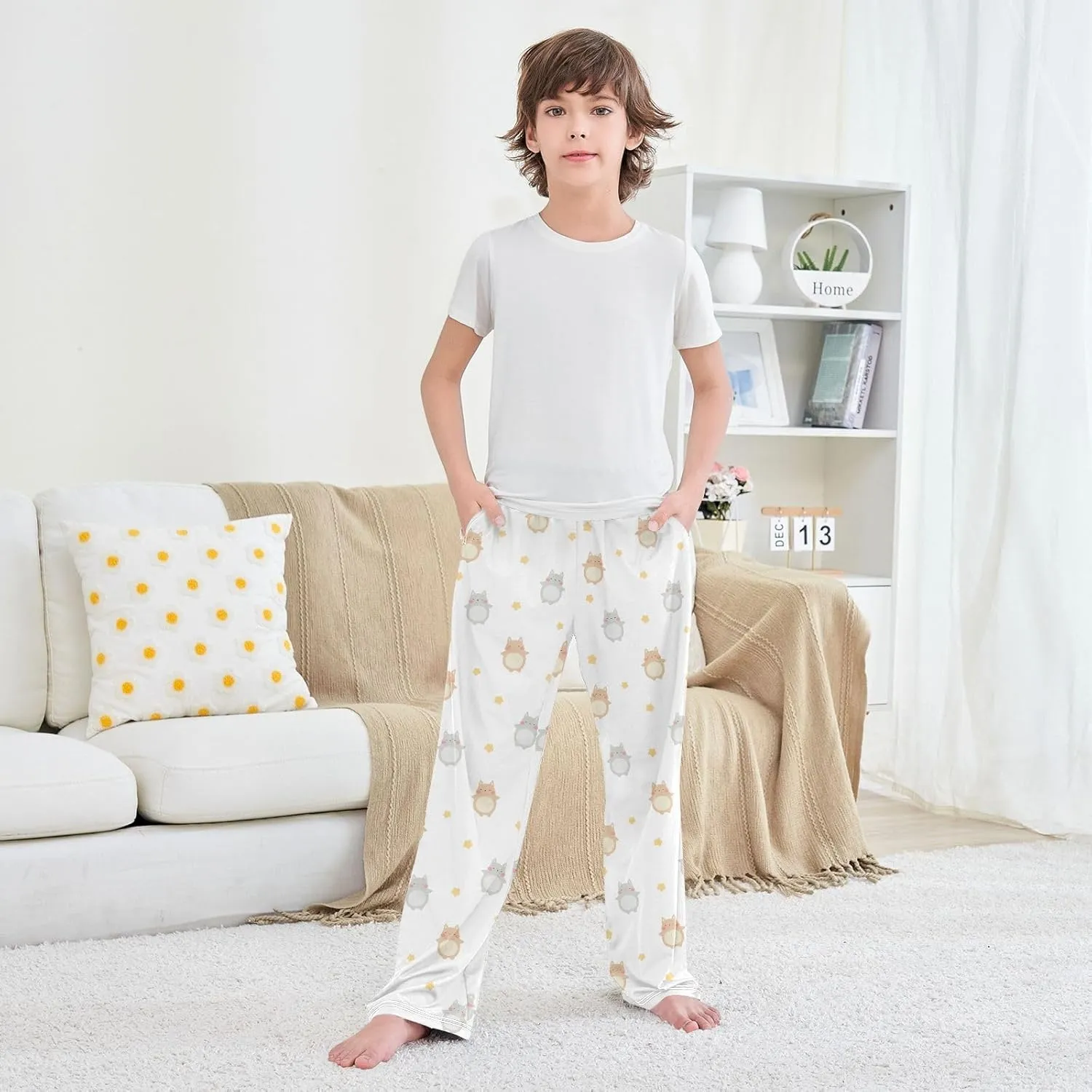 Boys' Pants Cute Cat Stars Long Bottoms Jogger Pants Elastic Waist Trousers with Pockets S-XL