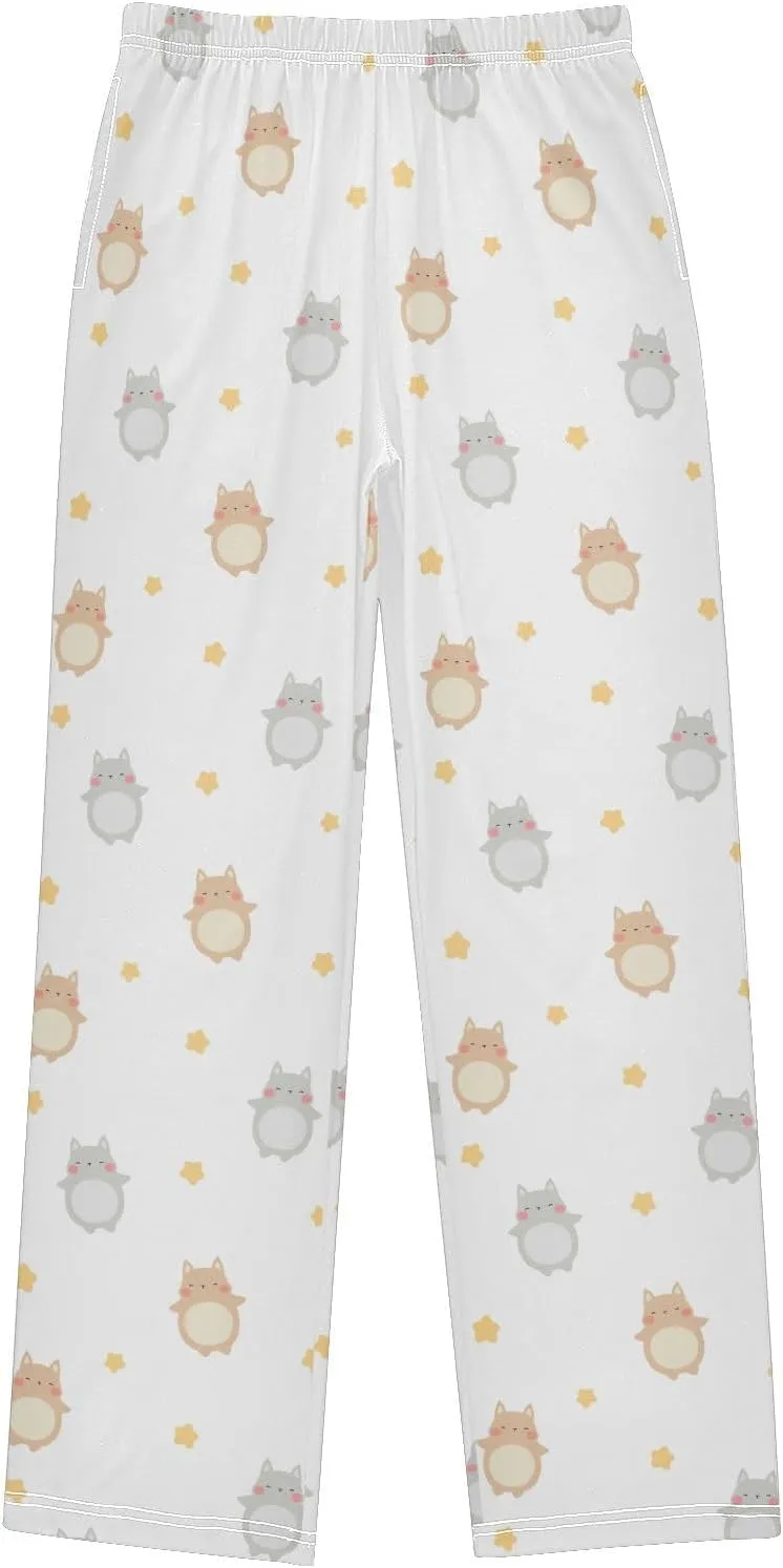 Boys' Pants Cute Cat Stars Long Bottoms Jogger Pants Elastic Waist Trousers with Pockets S-XL