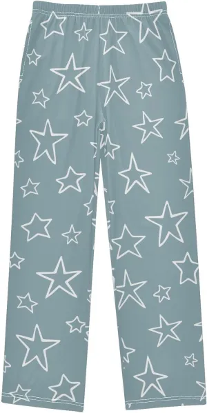 Boys' Pants Cute Stars White Doodle Long Bottoms Jogger Pants Elastic Waist Trousers with Pockets S-XL