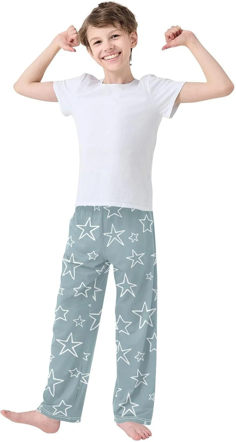 Boys' Pants Cute Stars White Doodle Long Bottoms Jogger Pants Elastic Waist Trousers with Pockets S-XL