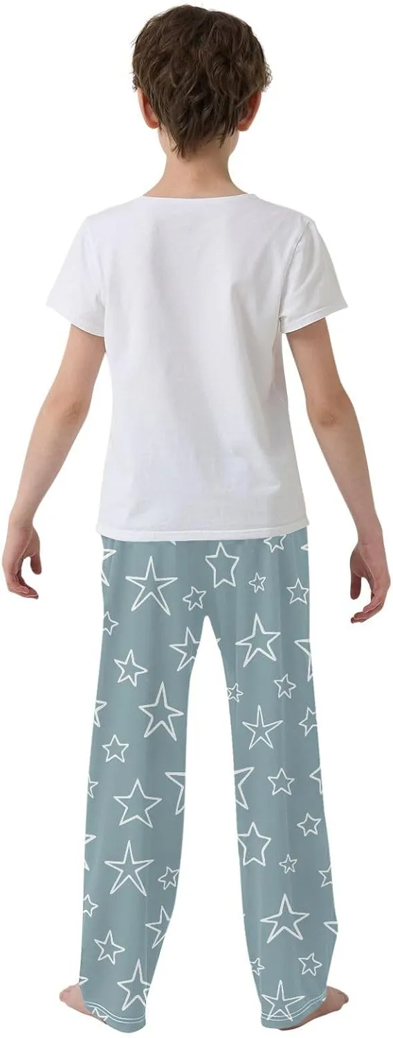 Boys' Pants Cute Stars White Doodle Long Bottoms Jogger Pants Elastic Waist Trousers with Pockets S-XL