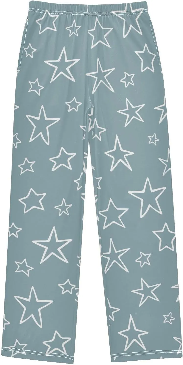 Boys' Pants Cute Stars White Doodle Long Bottoms Jogger Pants Elastic Waist Trousers with Pockets S-XL