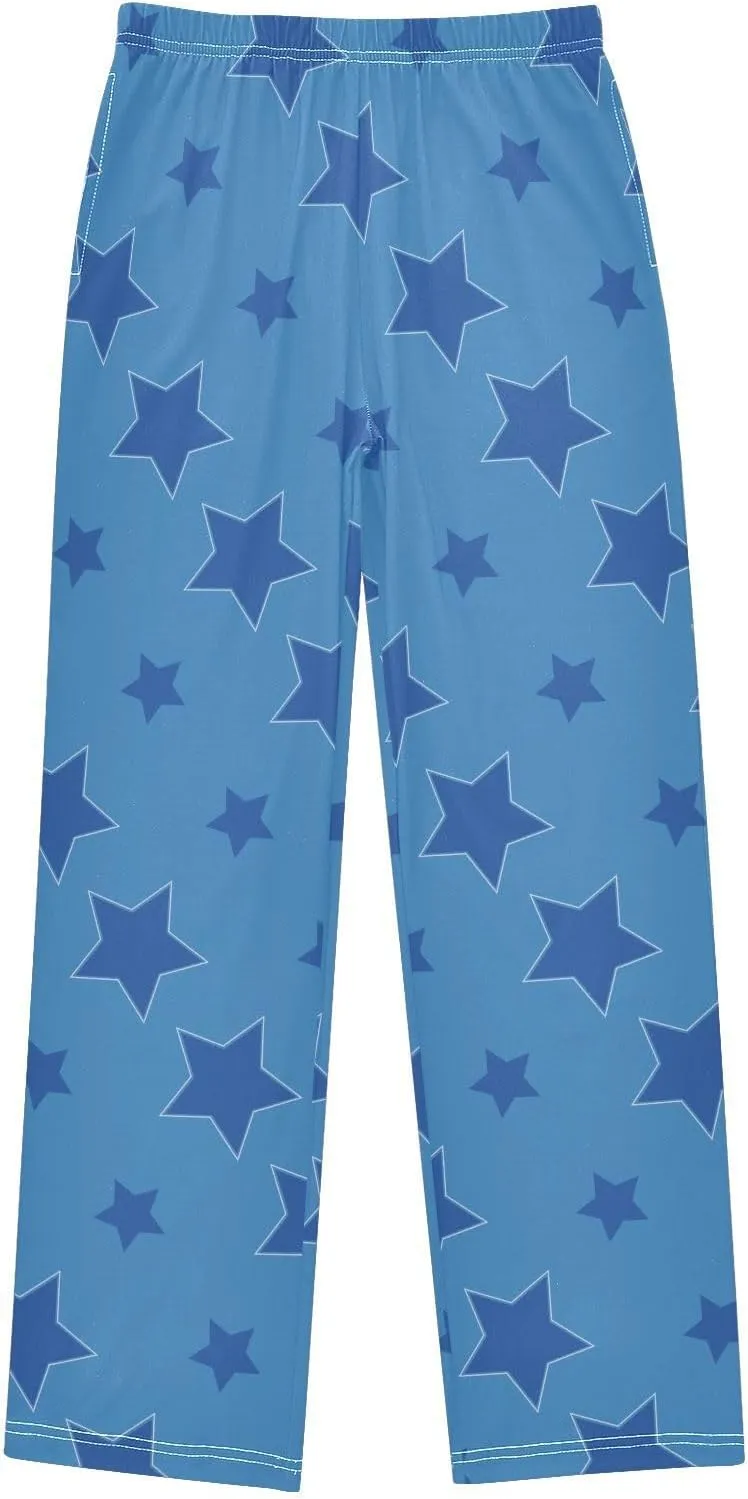Boys' Pants Dark Blue Stars Blue Long Bottoms Jogger Pants Elastic Waist Trousers with Pockets S-XL