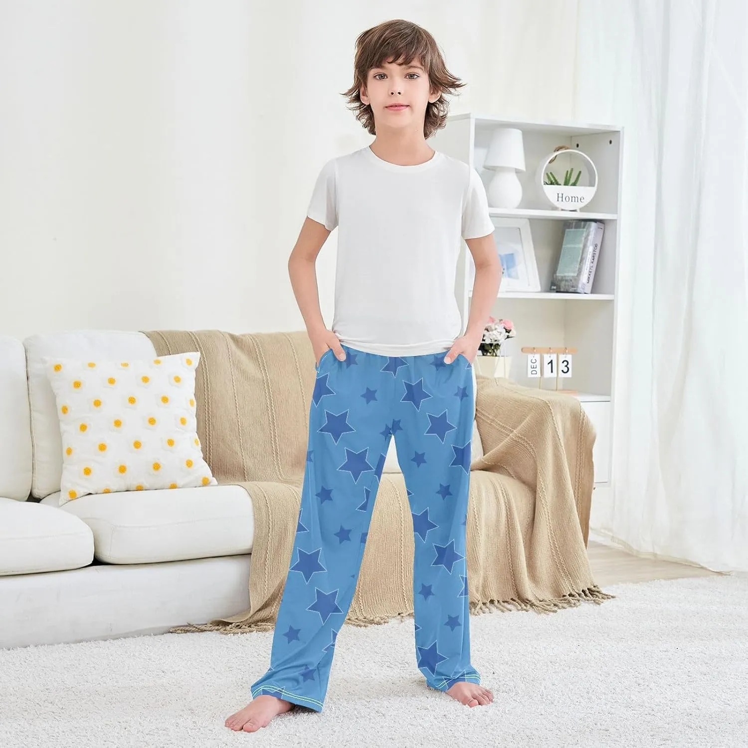 Boys' Pants Dark Blue Stars Blue Long Bottoms Jogger Pants Elastic Waist Trousers with Pockets S-XL