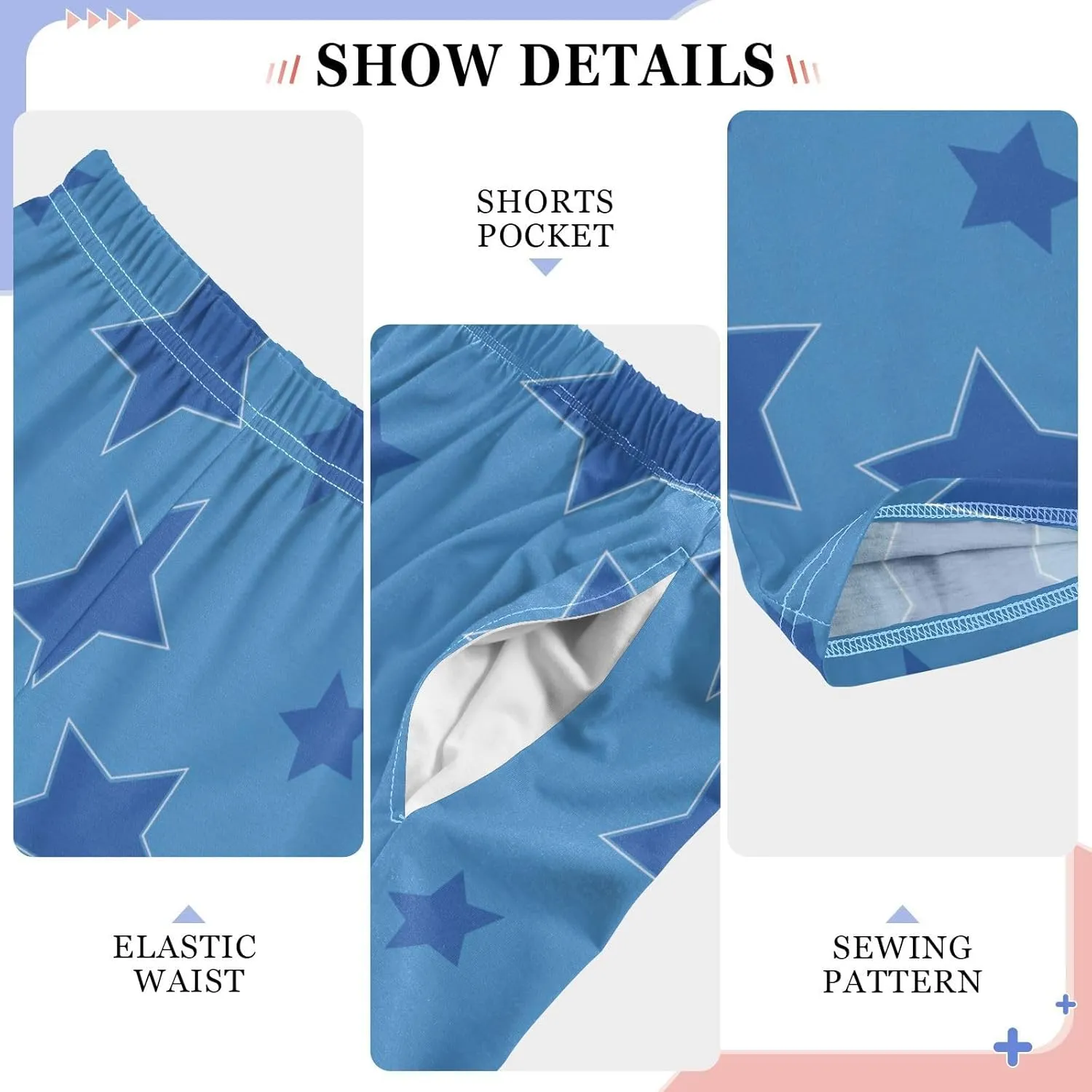 Boys' Pants Dark Blue Stars Blue Long Bottoms Jogger Pants Elastic Waist Trousers with Pockets S-XL
