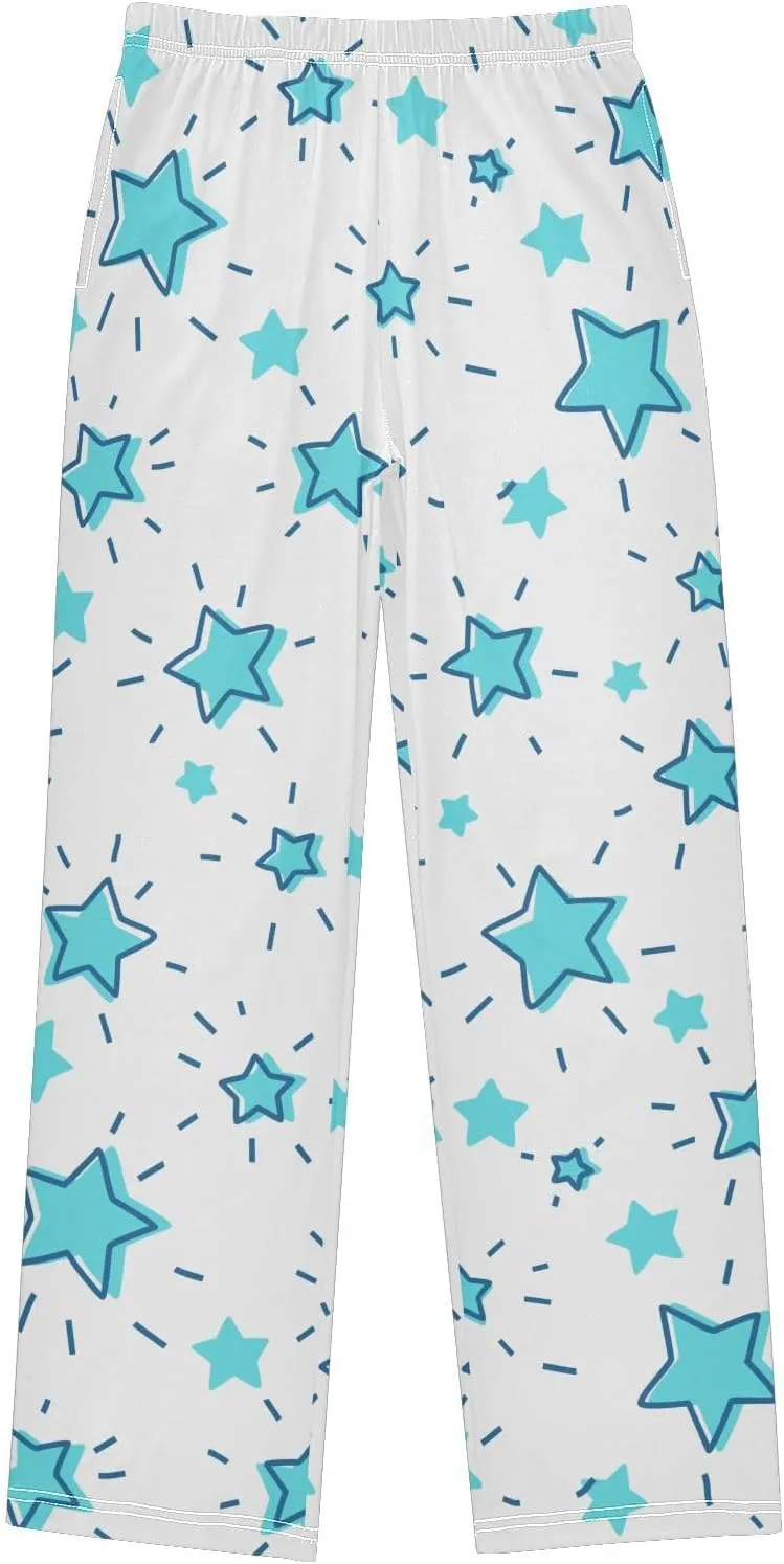 Boys' Pants Doodle Blue Stars Shining Rays White Long Bottoms Jogger Pants Elastic Waist Trousers with Pockets S-XL