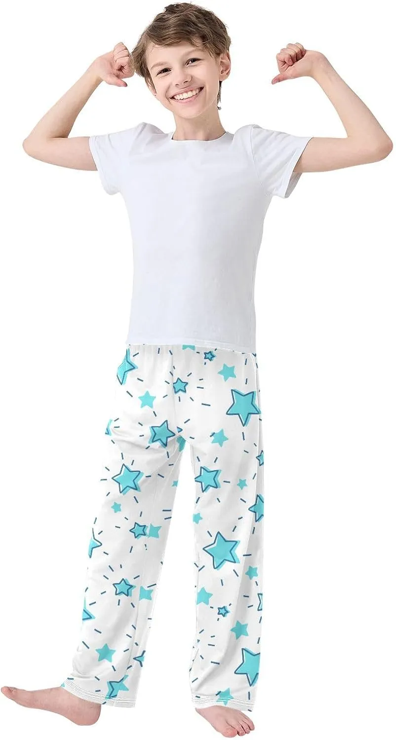 Boys' Pants Doodle Blue Stars Shining Rays White Long Bottoms Jogger Pants Elastic Waist Trousers with Pockets S-XL