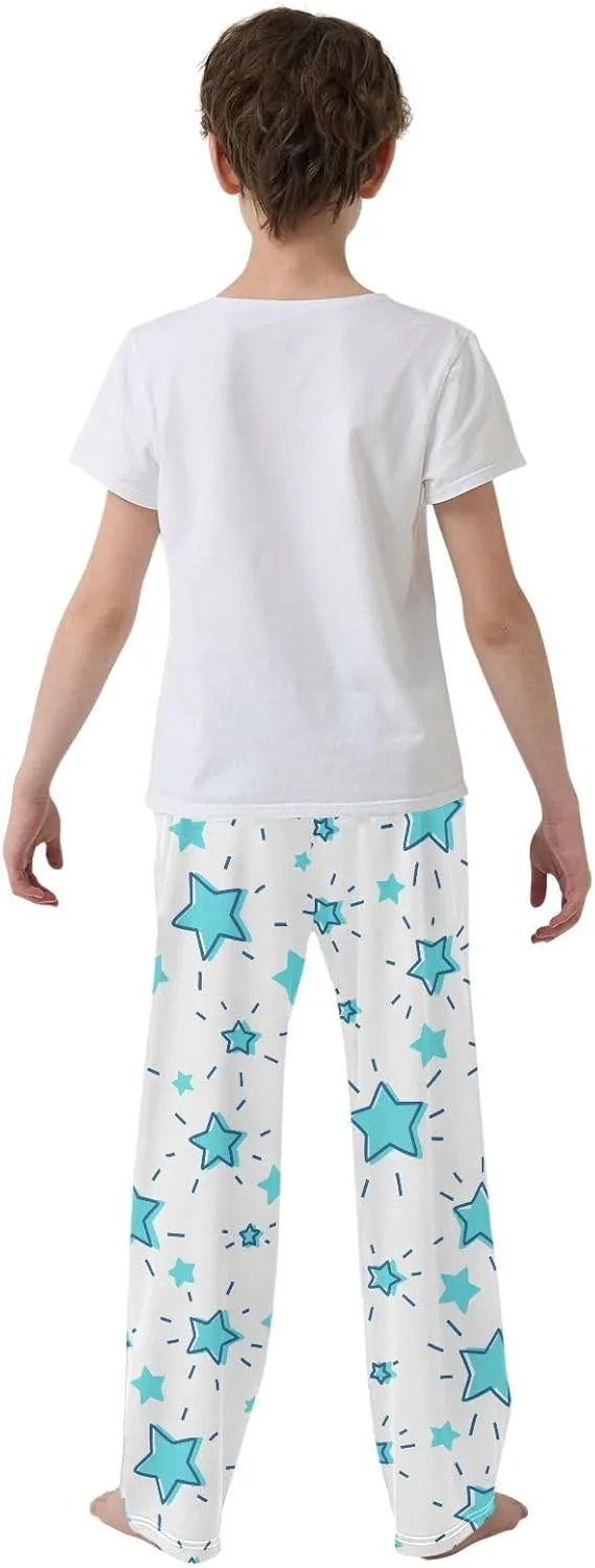 Boys' Pants Doodle Blue Stars Shining Rays White Long Bottoms Jogger Pants Elastic Waist Trousers with Pockets S-XL