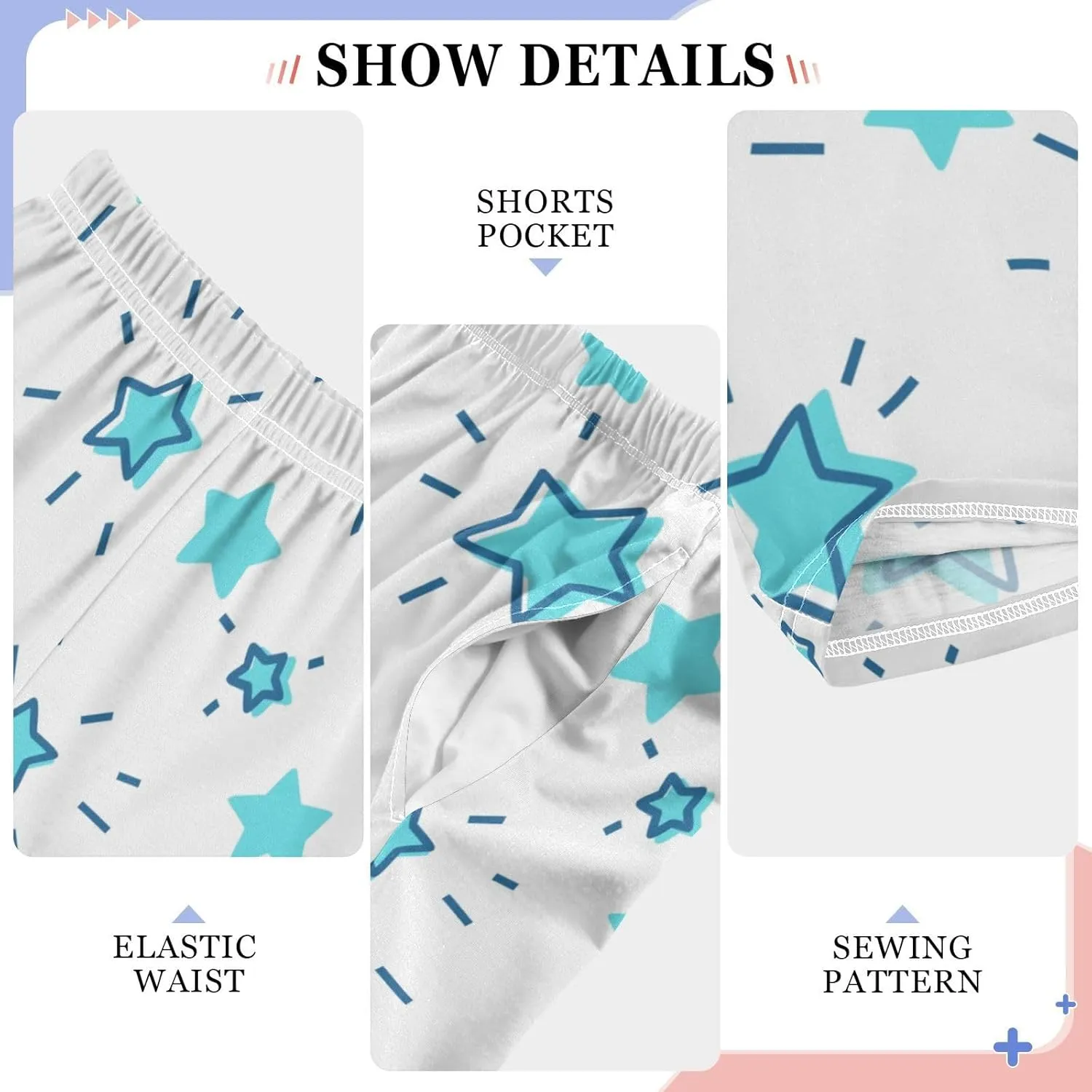 Boys' Pants Doodle Blue Stars Shining Rays White Long Bottoms Jogger Pants Elastic Waist Trousers with Pockets S-XL