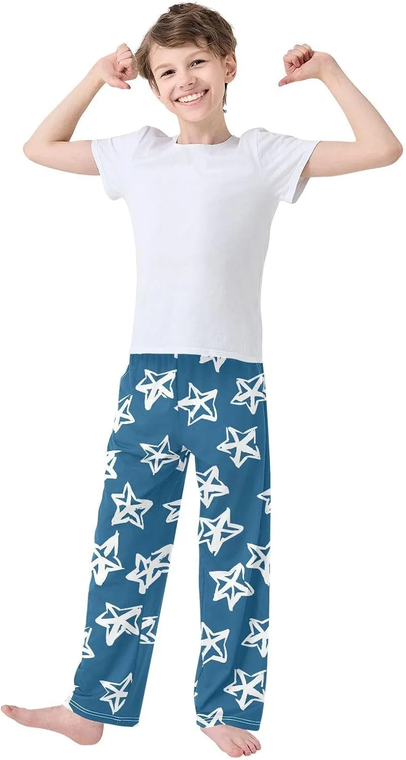 Boys' Pants Doodle Brush White Stars Blue Long Bottoms Jogger Pants Elastic Waist Trousers with Pockets S-XL