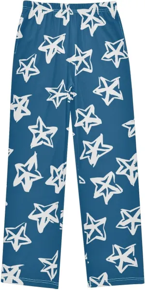 Boys' Pants Doodle Brush White Stars Blue Long Bottoms Jogger Pants Elastic Waist Trousers with Pockets S-XL