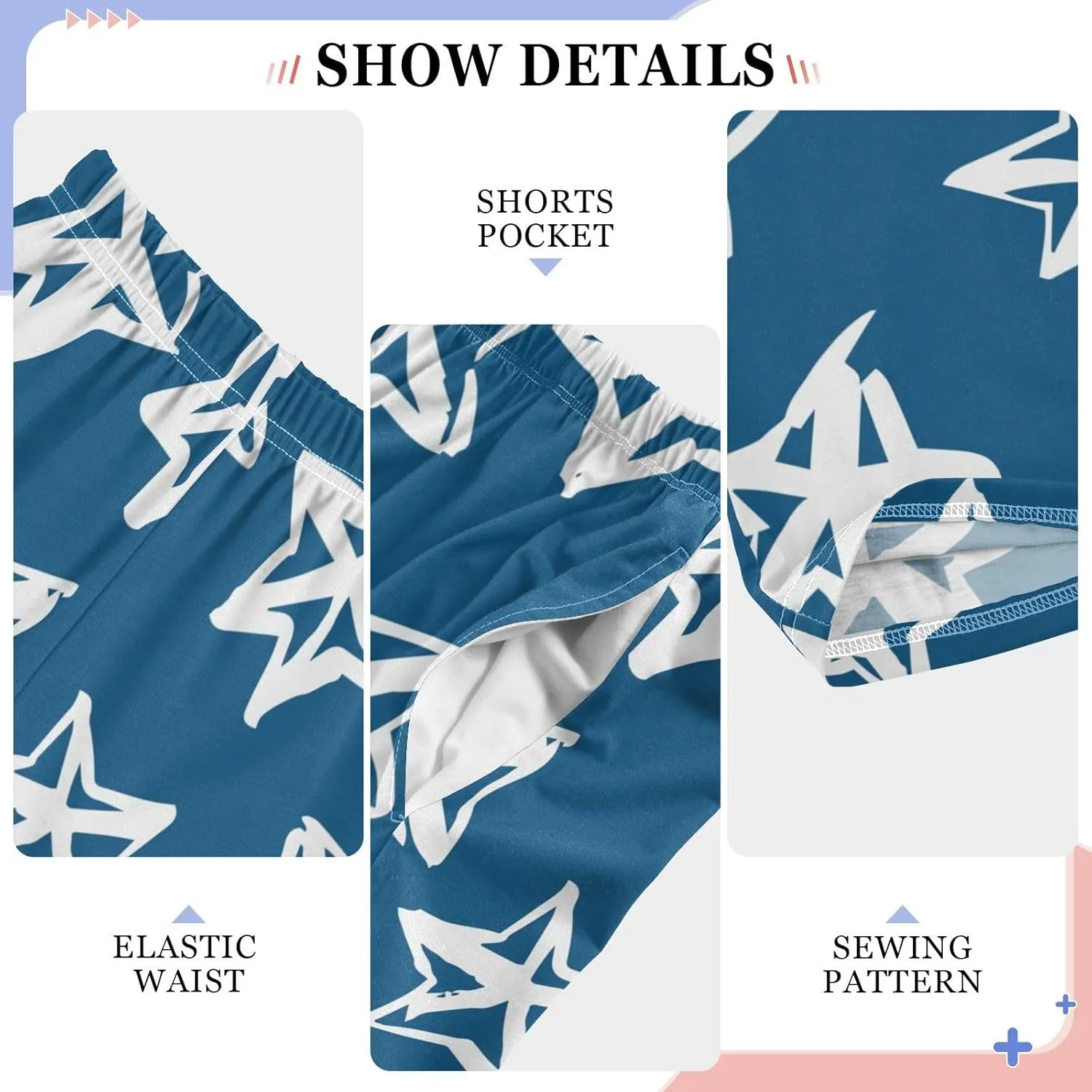 Boys' Pants Doodle Brush White Stars Blue Long Bottoms Jogger Pants Elastic Waist Trousers with Pockets S-XL