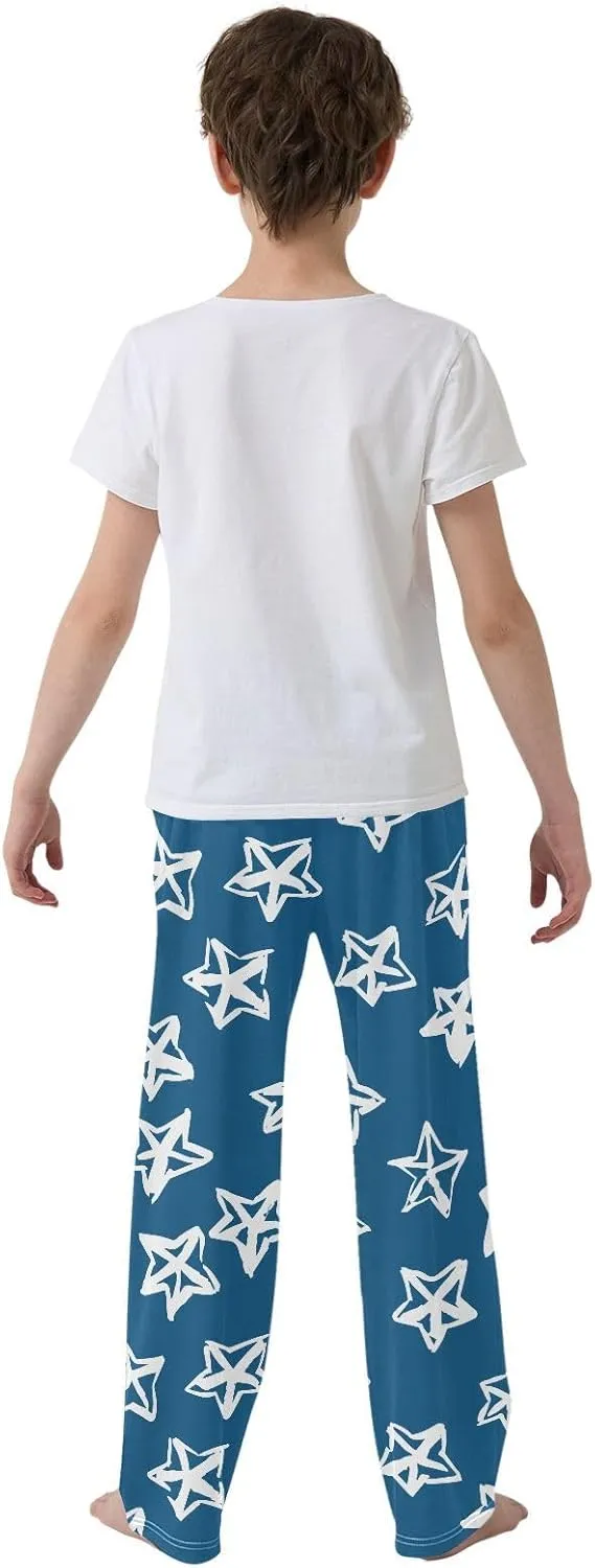 Boys' Pants Doodle Brush White Stars Blue Long Bottoms Jogger Pants Elastic Waist Trousers with Pockets S-XL