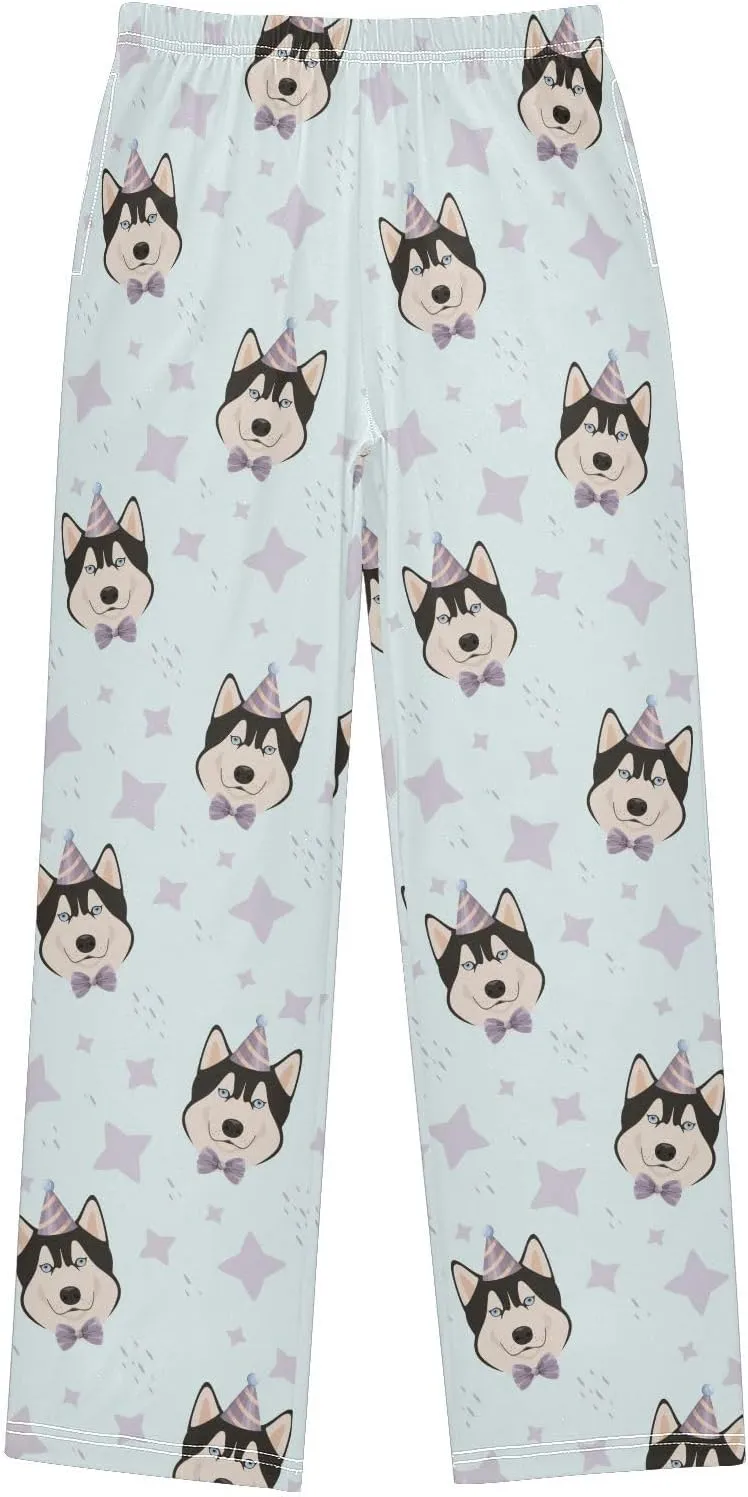 Boys' Pants Funny Husky Dogs Stars Cartoon Long Bottoms Jogger Pants Elastic Waist Trousers with Pockets S-XL