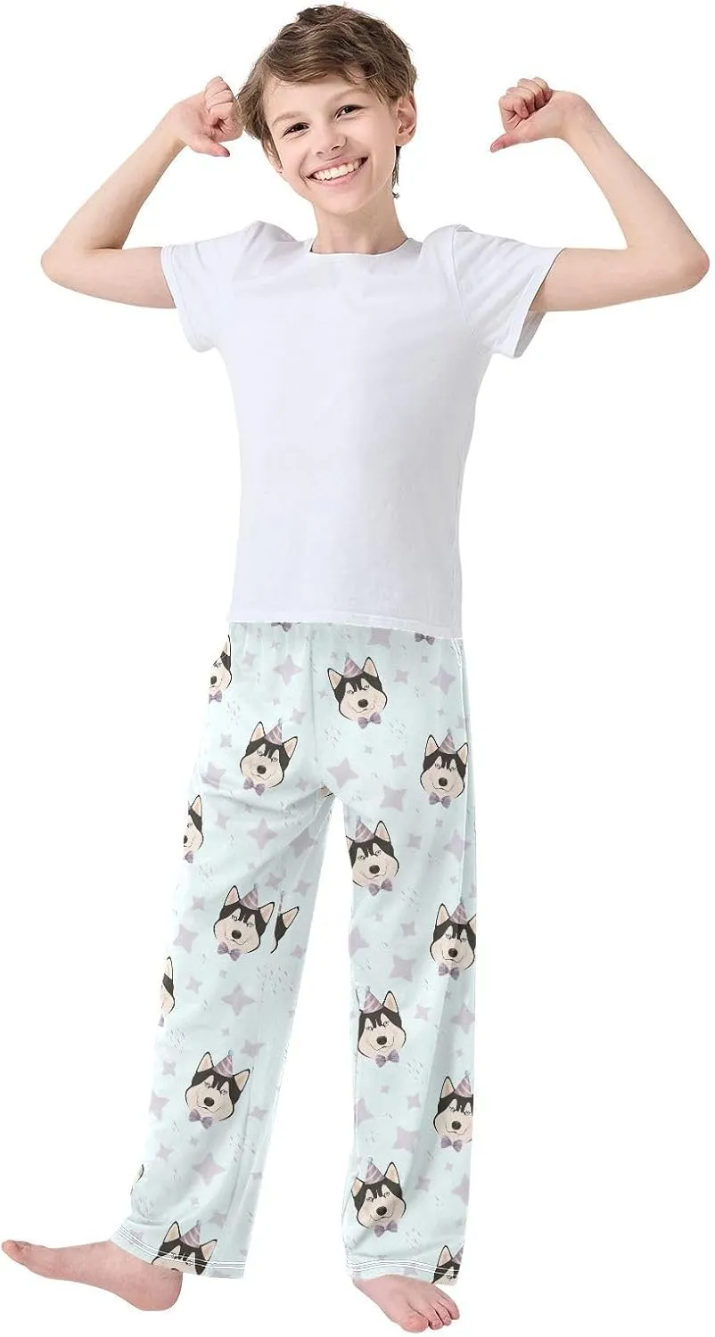 Boys' Pants Funny Husky Dogs Stars Cartoon Long Bottoms Jogger Pants Elastic Waist Trousers with Pockets S-XL
