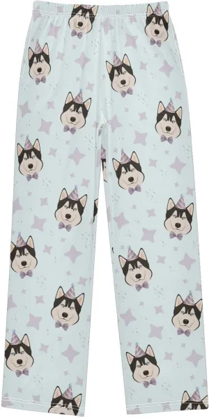 Boys' Pants Funny Husky Dogs Stars Cartoon Long Bottoms Jogger Pants Elastic Waist Trousers with Pockets S-XL