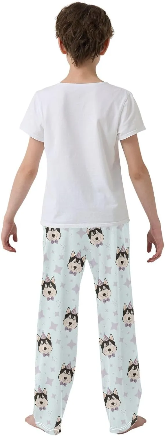 Boys' Pants Funny Husky Dogs Stars Cartoon Long Bottoms Jogger Pants Elastic Waist Trousers with Pockets S-XL