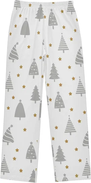 Boys' Pants Grey Christmas Tree Gold Stars Long Bottoms Jogger Pants Elastic Waist Trousers with Pockets S-XL