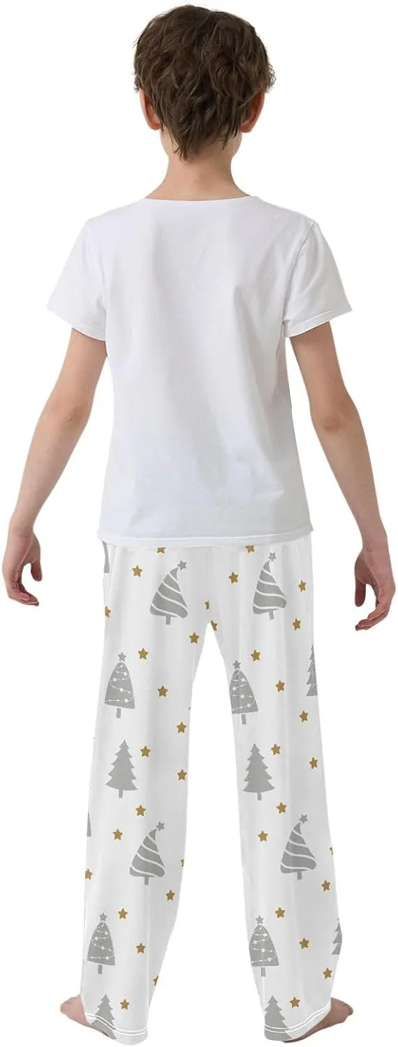 Boys' Pants Grey Christmas Tree Gold Stars Long Bottoms Jogger Pants Elastic Waist Trousers with Pockets S-XL