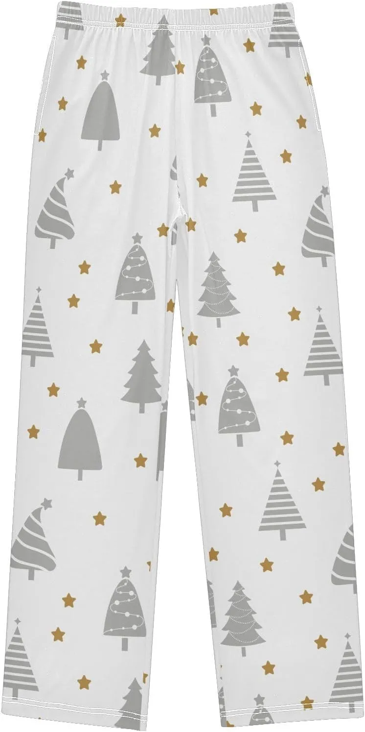 Boys' Pants Grey Christmas Tree Gold Stars Long Bottoms Jogger Pants Elastic Waist Trousers with Pockets S-XL
