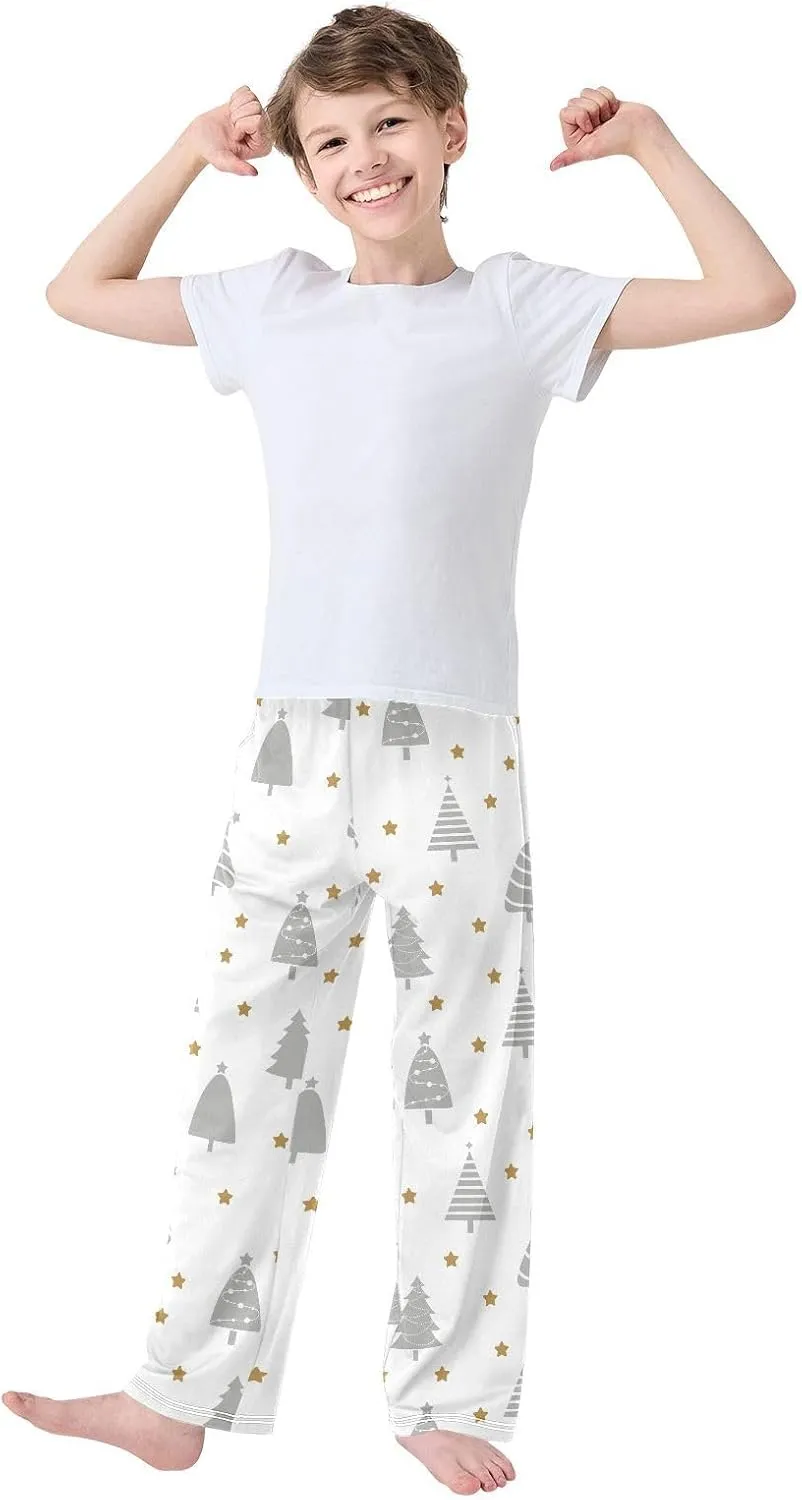 Boys' Pants Grey Christmas Tree Gold Stars Long Bottoms Jogger Pants Elastic Waist Trousers with Pockets S-XL