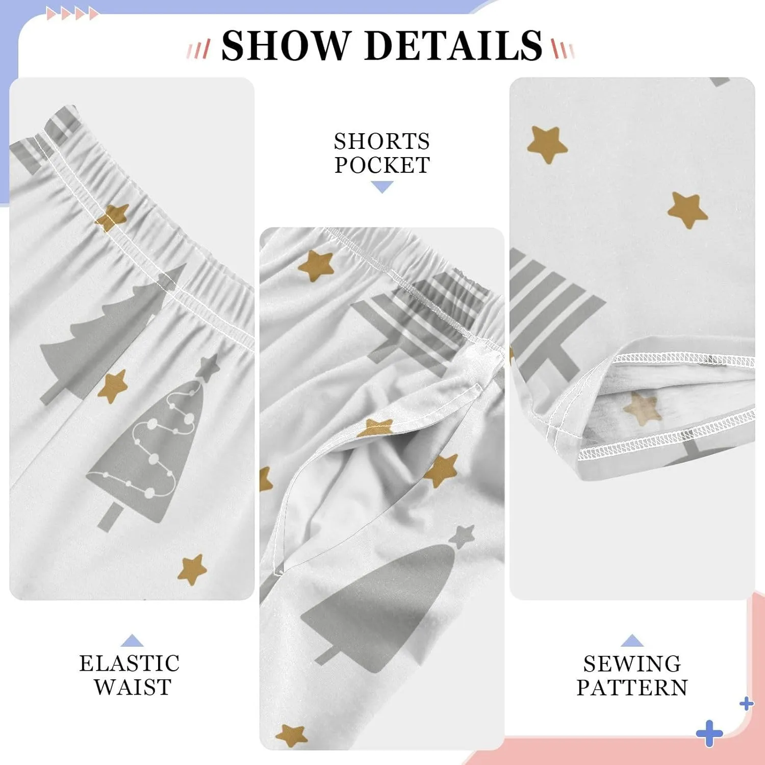 Boys' Pants Grey Christmas Tree Gold Stars Long Bottoms Jogger Pants Elastic Waist Trousers with Pockets S-XL