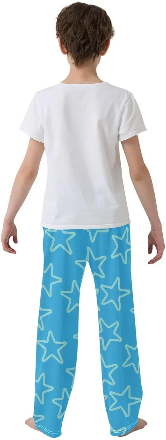 Boys' Pants Light Blue Doodle Stars Blue Long Bottoms Jogger Pants Elastic Waist Trousers with Pockets S-XL