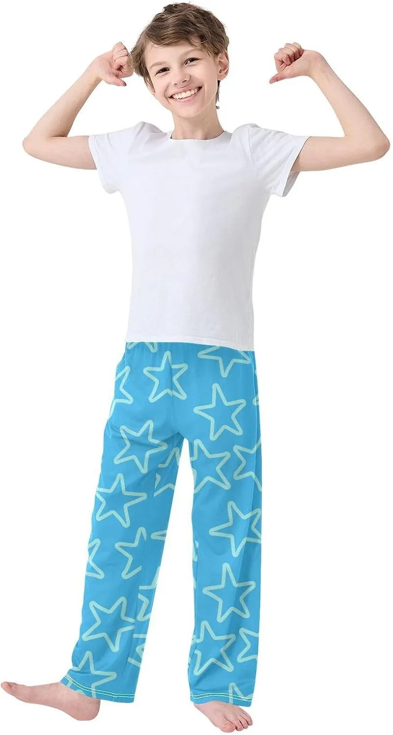 Boys' Pants Light Blue Doodle Stars Blue Long Bottoms Jogger Pants Elastic Waist Trousers with Pockets S-XL