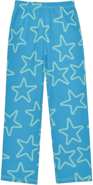 Boys' Pants Light Blue Doodle Stars Blue Long Bottoms Jogger Pants Elastic Waist Trousers with Pockets S-XL