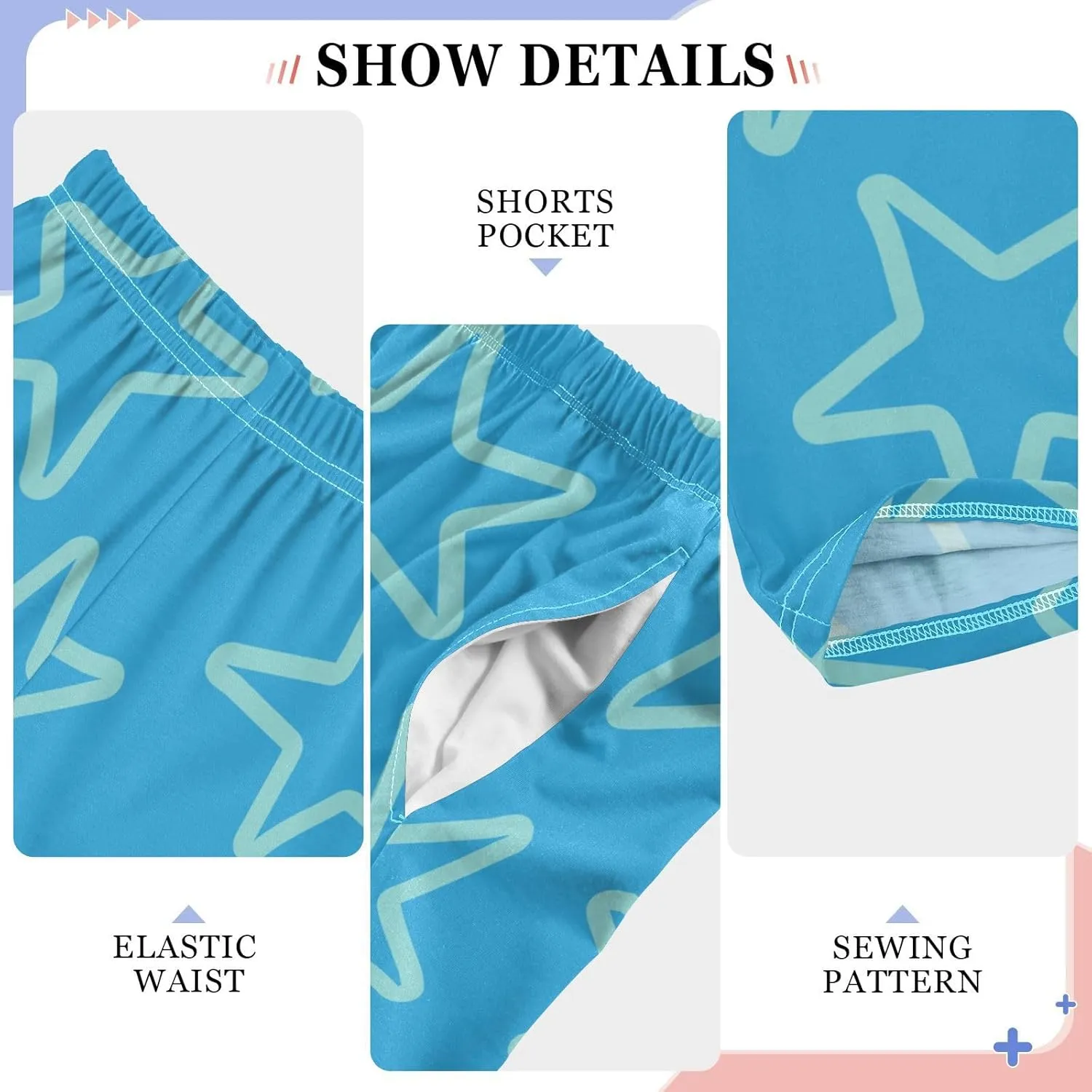Boys' Pants Light Blue Doodle Stars Blue Long Bottoms Jogger Pants Elastic Waist Trousers with Pockets S-XL