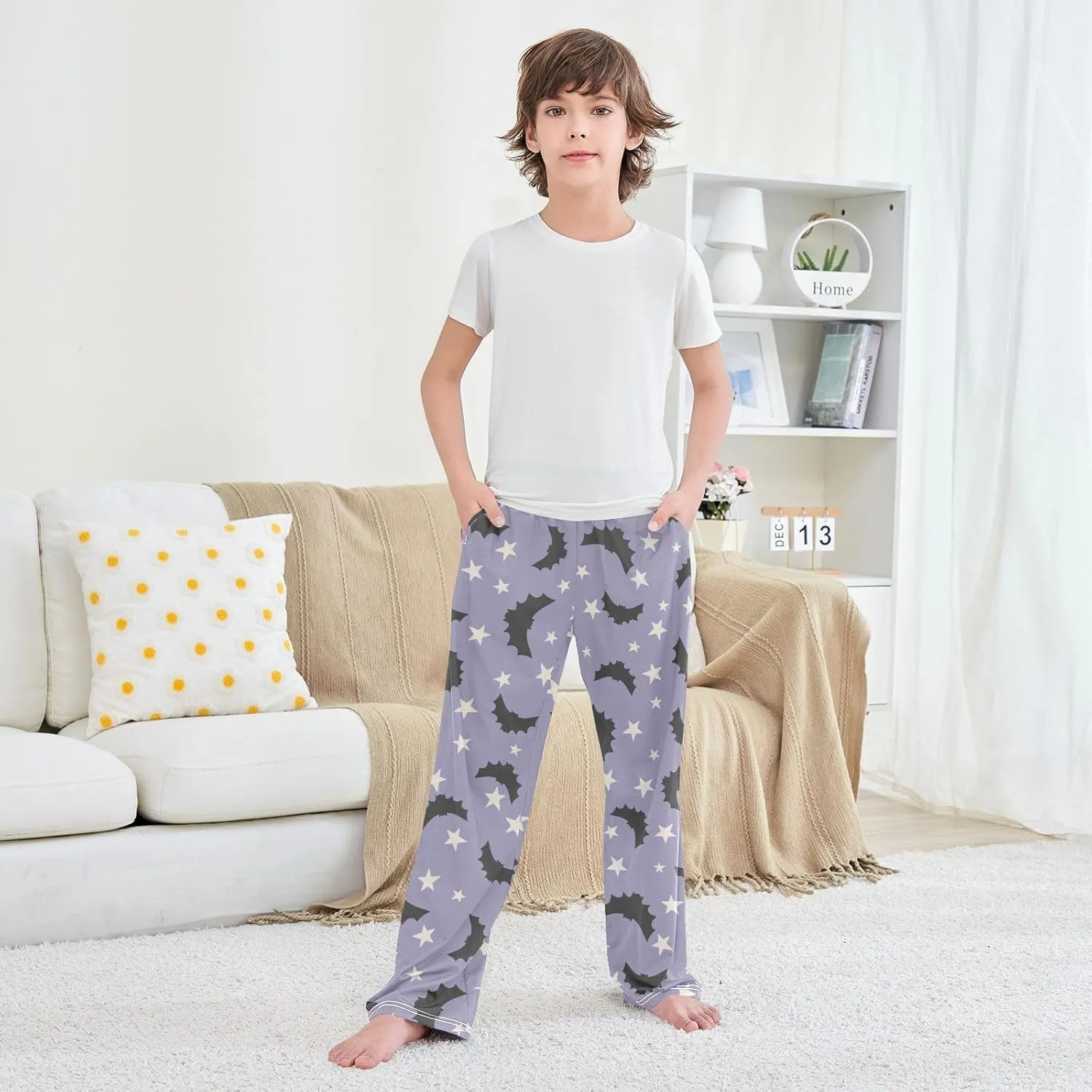 Boys' Pants Purple Halloween Bat Stars Long Bottoms Jogger Pants Elastic Waist Trousers with Pockets S-XL