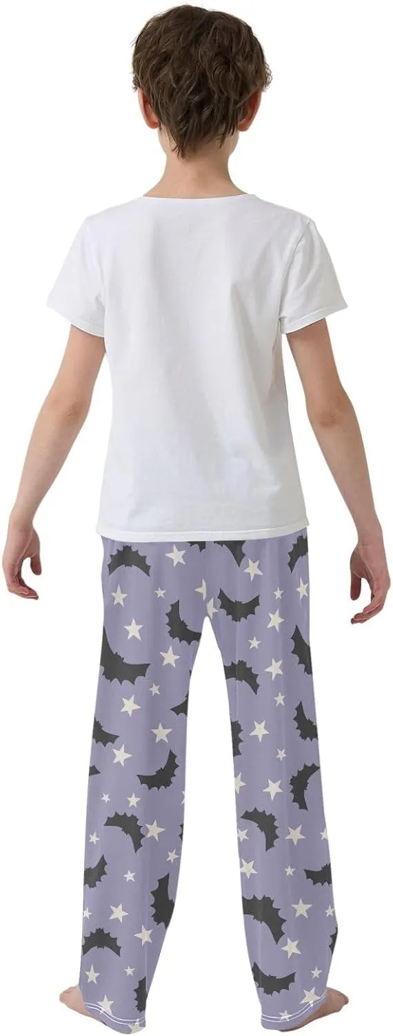 Boys' Pants Purple Halloween Bat Stars Long Bottoms Jogger Pants Elastic Waist Trousers with Pockets S-XL