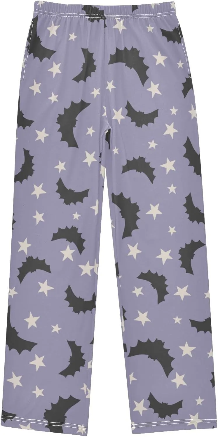 Boys' Pants Purple Halloween Bat Stars Long Bottoms Jogger Pants Elastic Waist Trousers with Pockets S-XL