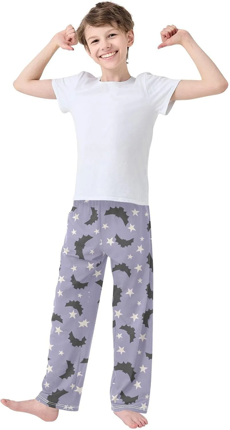 Boys' Pants Purple Halloween Bat Stars Long Bottoms Jogger Pants Elastic Waist Trousers with Pockets S-XL