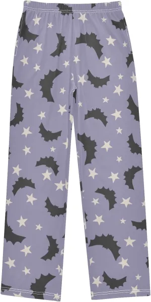 Boys' Pants Purple Halloween Bat Stars Long Bottoms Jogger Pants Elastic Waist Trousers with Pockets S-XL