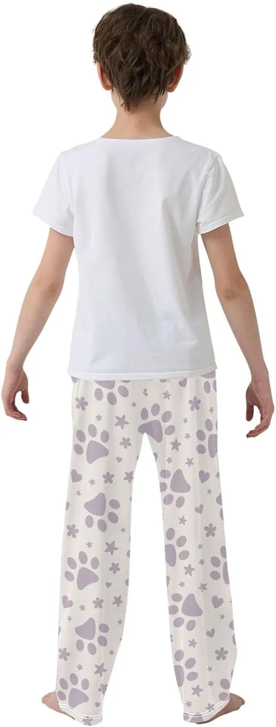 Boys' Pants Purple Paw Hearts Stars Long Bottoms Jogger Pants Elastic Waist Trousers with Pockets S-XL