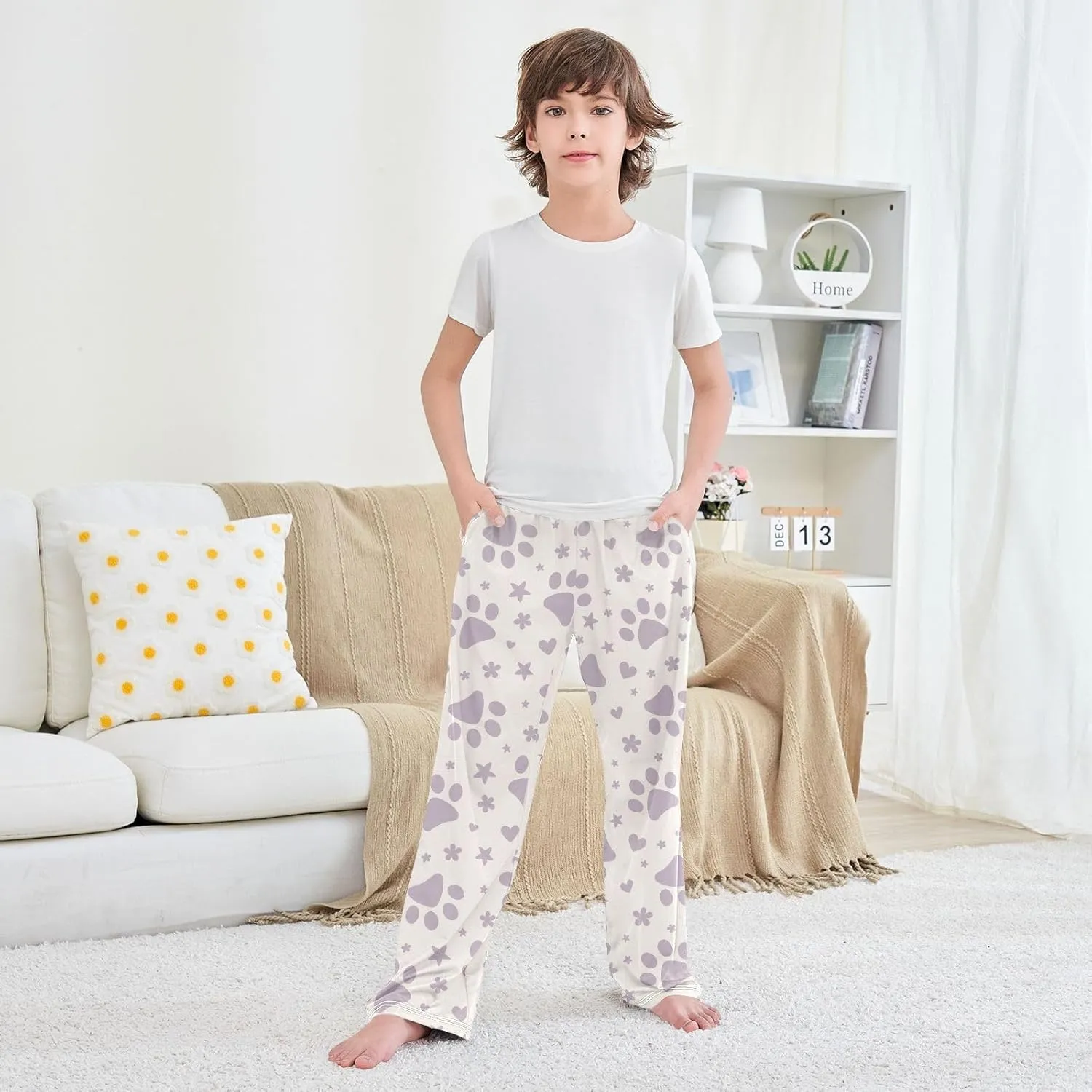 Boys' Pants Purple Paw Hearts Stars Long Bottoms Jogger Pants Elastic Waist Trousers with Pockets S-XL