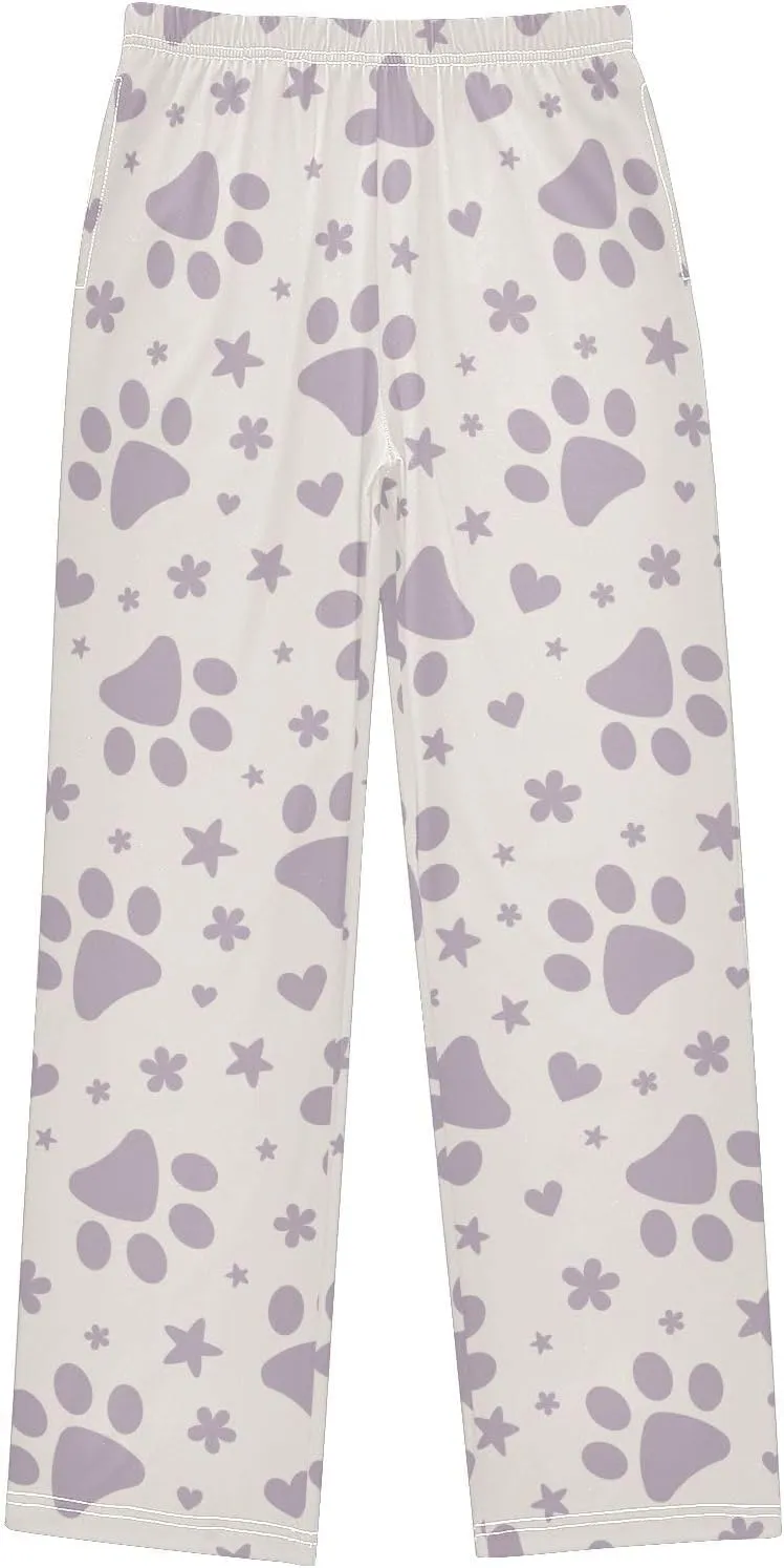 Boys' Pants Purple Paw Hearts Stars Long Bottoms Jogger Pants Elastic Waist Trousers with Pockets S-XL
