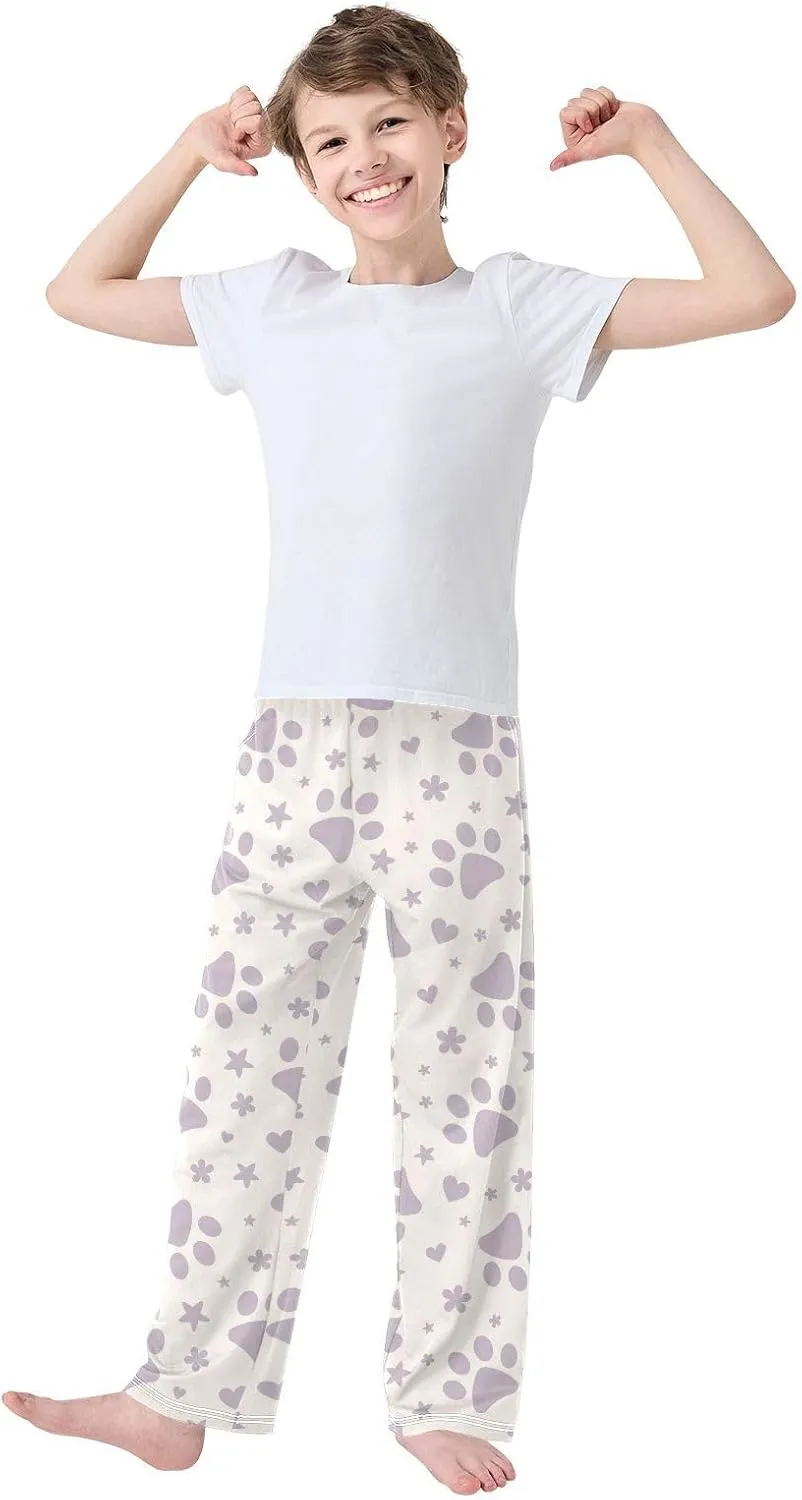 Boys' Pants Purple Paw Hearts Stars Long Bottoms Jogger Pants Elastic Waist Trousers with Pockets S-XL