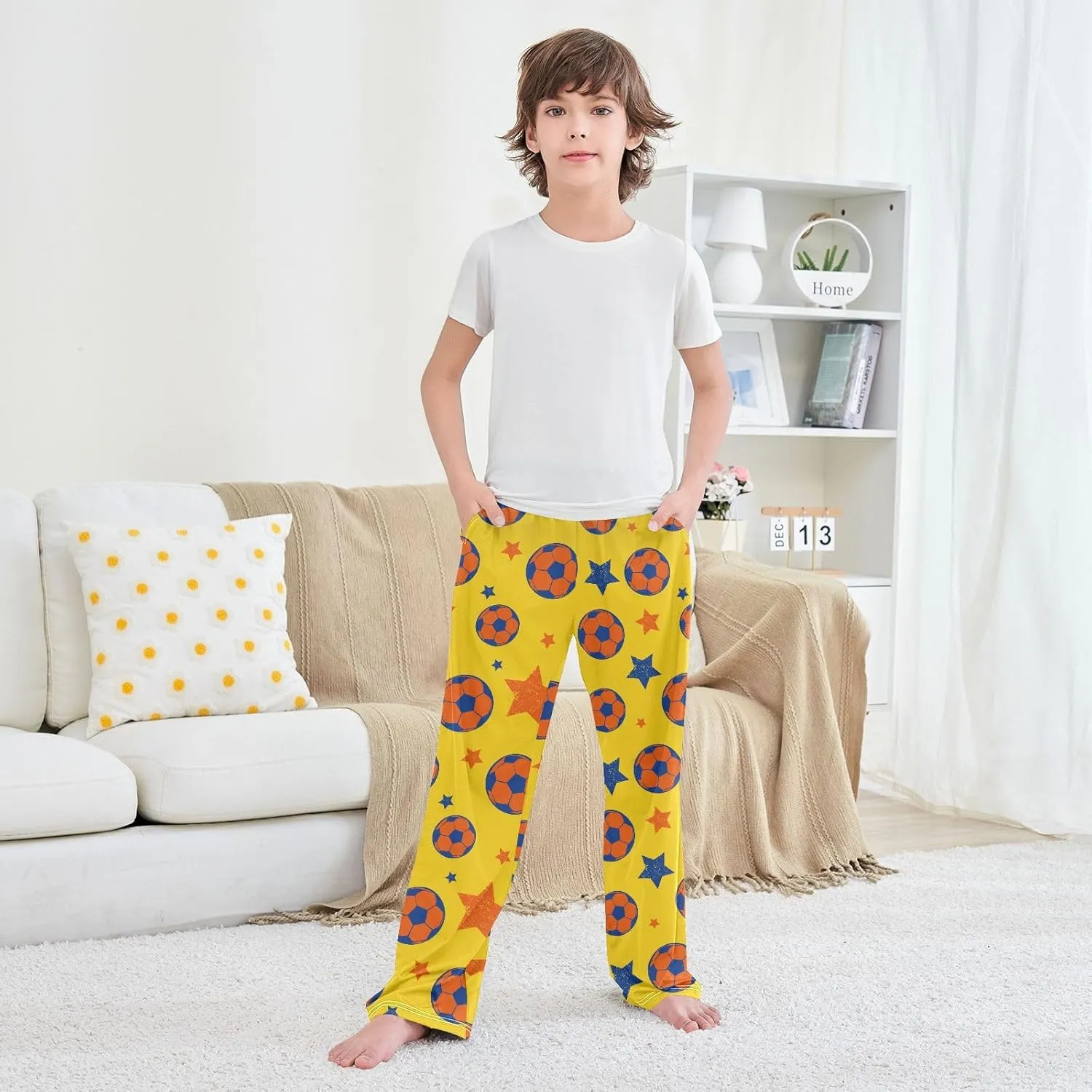 Boys' Pants Soccer Stars Yellow Orange Blue Long Bottoms Jogger Pants Elastic Waist Trousers with Pockets S-XL