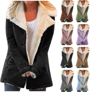Canbebig Sherpa Jean Jacket Women Plus Size Winter Warm Fleece Lined Denim Coats Lapel Thicker Faux Fur Outerwear with Pocket