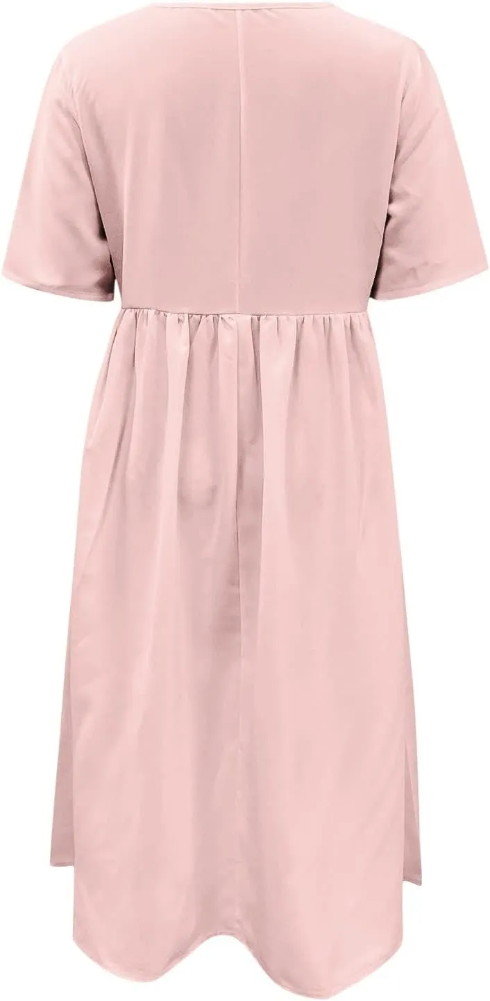 Casual Dresses for Women Cotton Crew Neck Short Sleeve Patchwork Pleated Vacation Dress Wedding Guest Fitted Rave Outfits