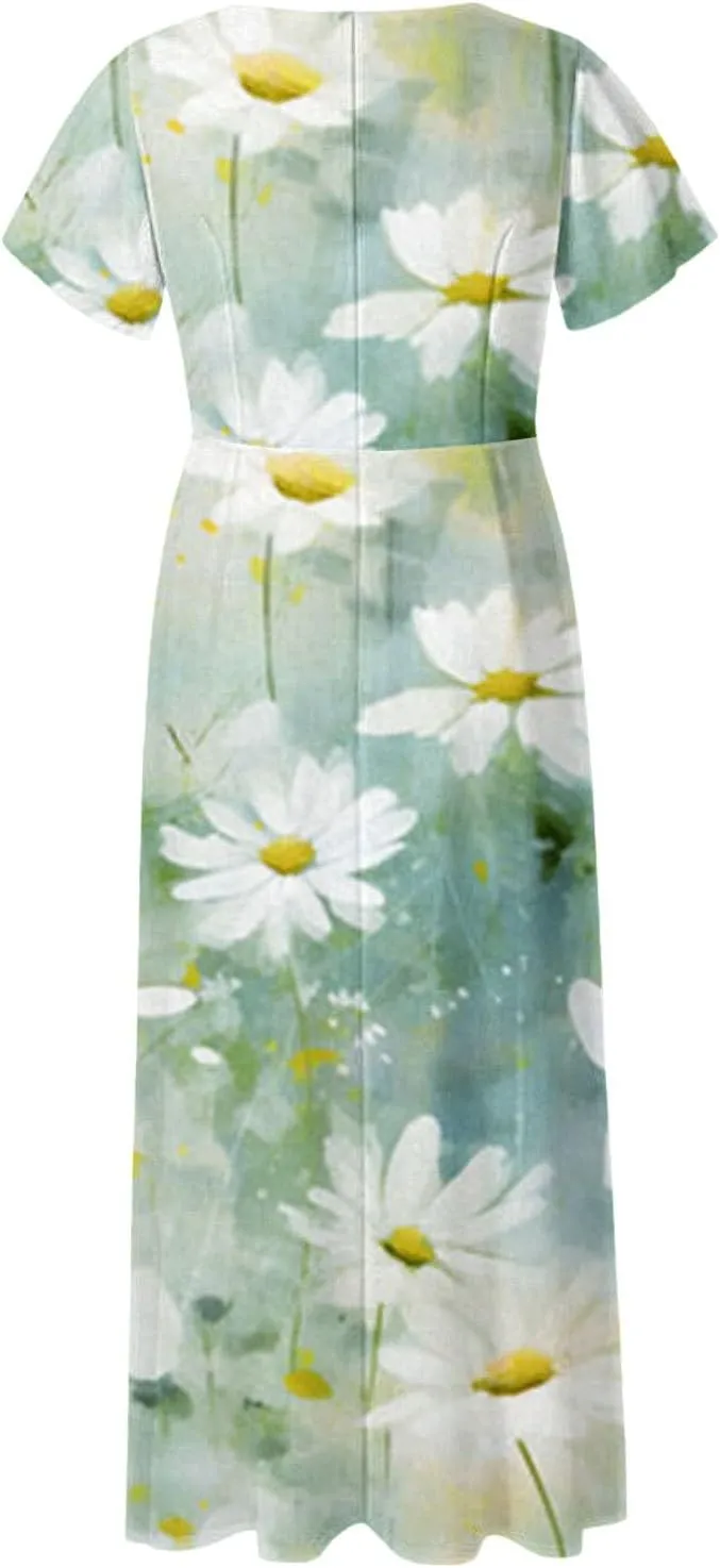 Casual Summer Dresses for Women 2025,Womens Classy Swing Flowy Ruffle Hem Swing Womens Dresses Chiffon Long Sundresses