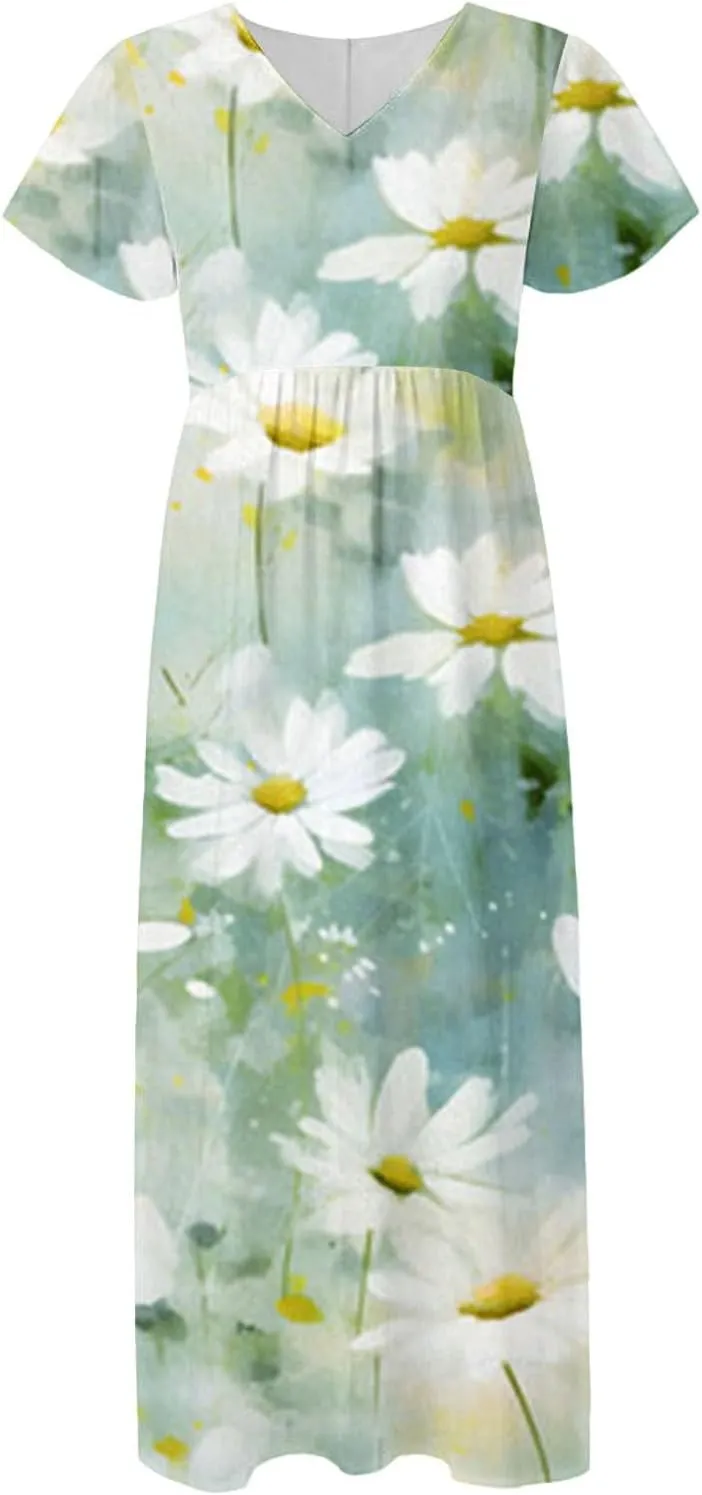 Casual Summer Dresses for Women 2025,Womens Classy Swing Flowy Ruffle Hem Swing Womens Dresses Chiffon Long Sundresses