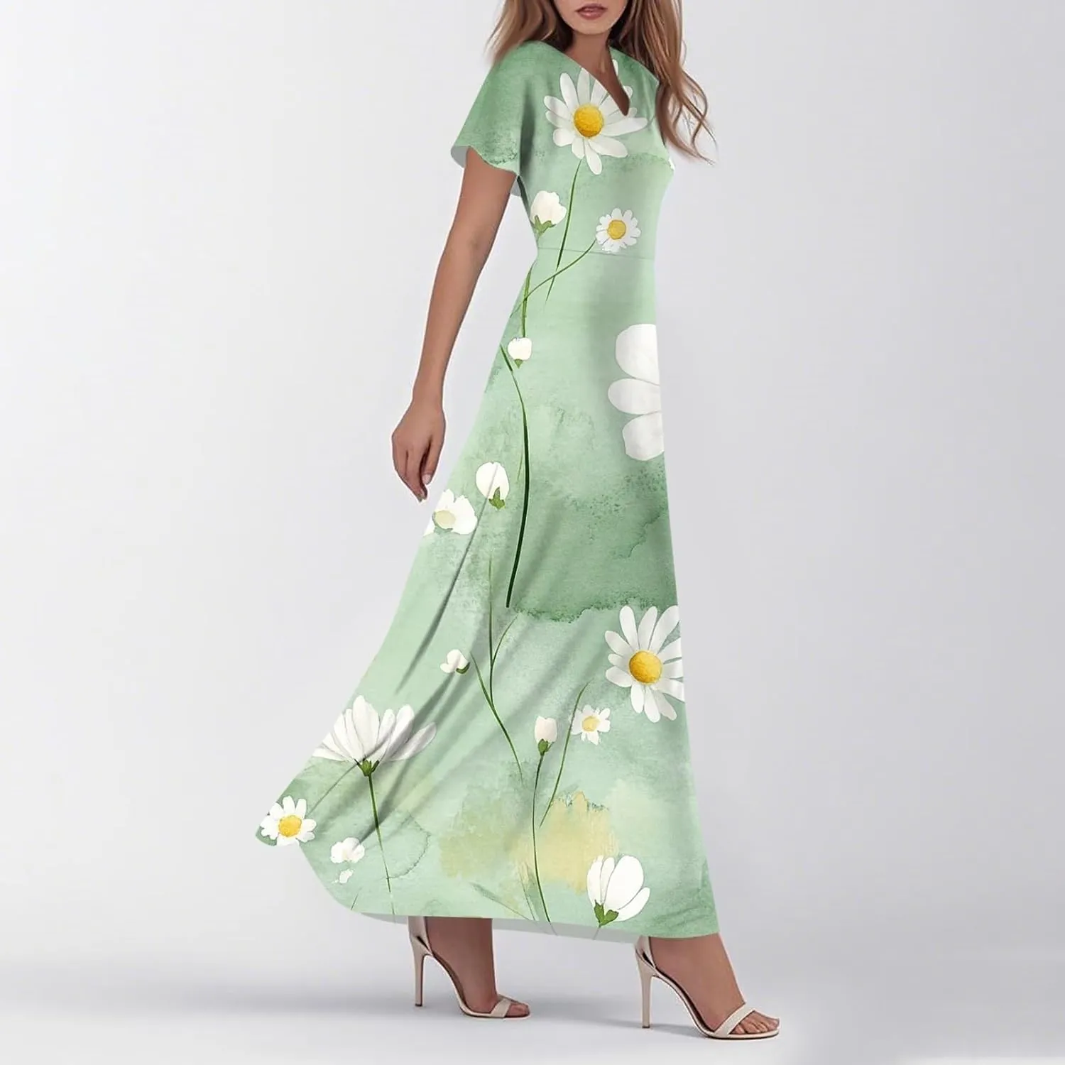 Casual Summer Dresses for Women 2025,Womens Classy Swing Flowy Ruffle Hem Swing Womens Dresses Chiffon Long Sundresses